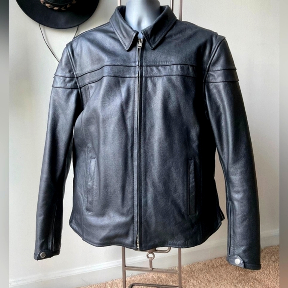 FMC Men's Awesome Black Leather Jacket With  Removable Lining